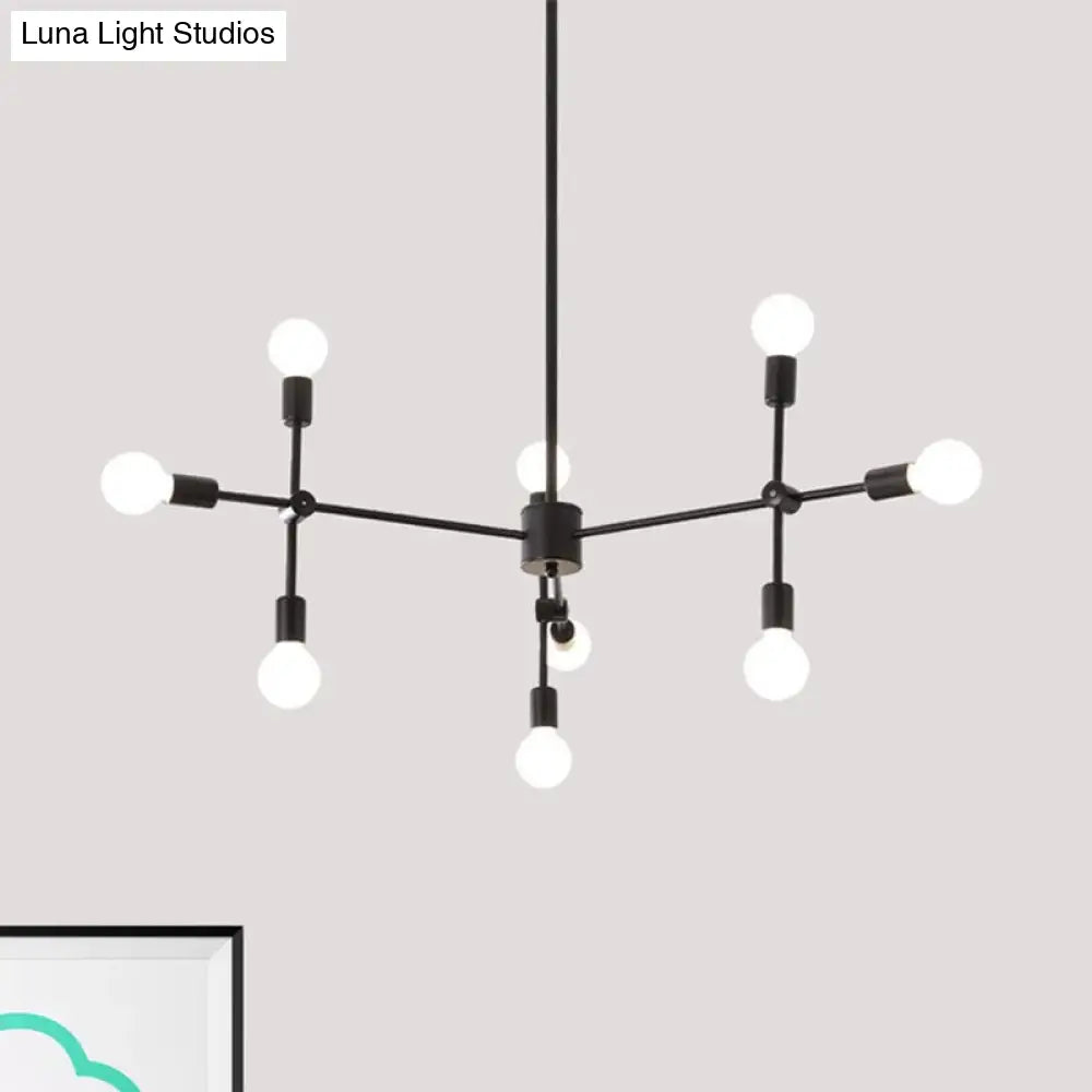 Industrial Metal Bulb Chandelier: Open Design, 9/12 Lights, Black/Brass Pendant Lighting for Dining Room