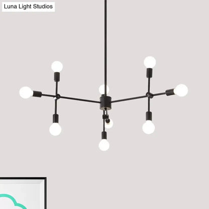 Industrial Metal Bulb Chandelier: Open Design, 9/12 Lights, Black/Brass Pendant Lighting for Dining Room