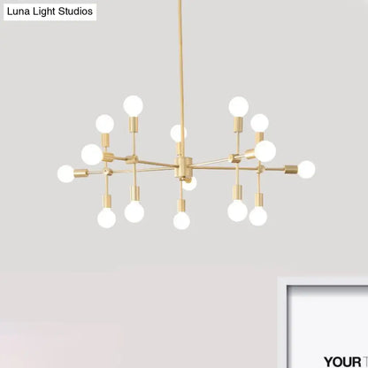 Industrial Metal Bulb Chandelier: Open Design, 9/12 Lights, Black/Brass Pendant Lighting for Dining Room