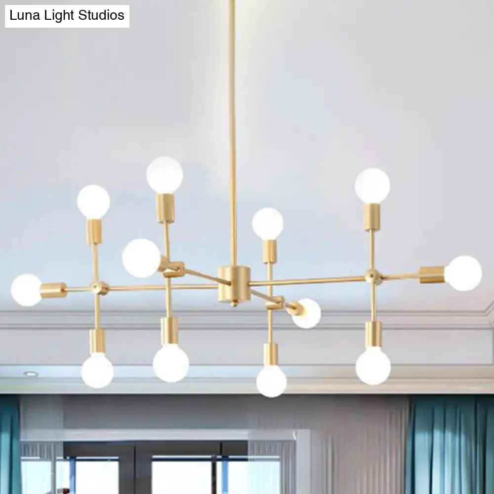 Industrial Metal Bulb Chandelier: Open Design, 9/12 Lights, Black/Brass Pendant Lighting for Dining Room