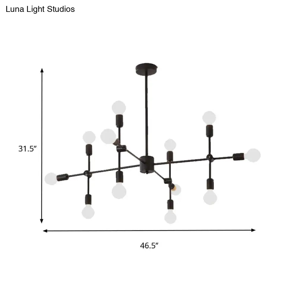 Industrial Metal Bulb Chandelier: Open Design, 9/12 Lights, Black/Brass Pendant Lighting for Dining Room
