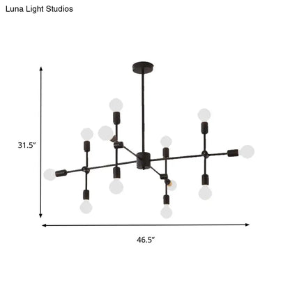 Industrial Metal Bulb Chandelier: Open Design, 9/12 Lights, Black/Brass Pendant Lighting for Dining Room