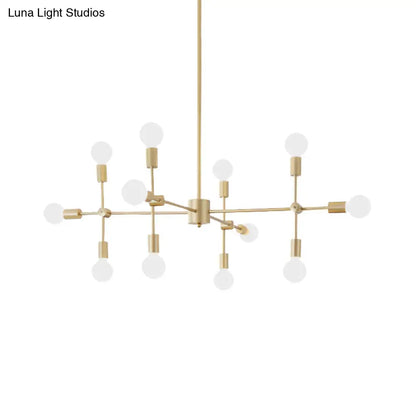 Industrial Metal Bulb Chandelier: Open Design, 9/12 Lights, Black/Brass Pendant Lighting for Dining Room