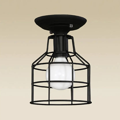 DecorBites™ DecorBites™ Industrial Metal Cage Flush Mount Ceiling Light in Black - Perfect for Living Rooms