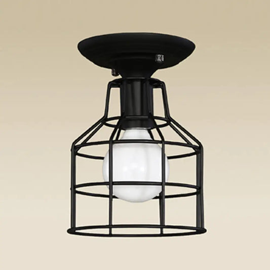 DecorBites™ DecorBites™ Industrial Metal Cage Flush Mount Ceiling Light in Black - Perfect for Living Rooms