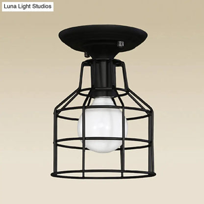 DecorBites™ DecorBites™ Industrial Metal Cage Flush Mount Ceiling Light in Black - Perfect for Living Rooms