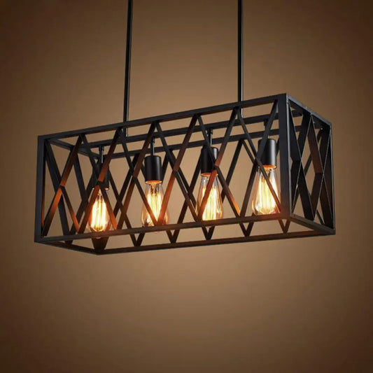 DecorBites™ Industrial Metal Cage Island Pendant Light - Black Coffee Shop Chandelier Lamp