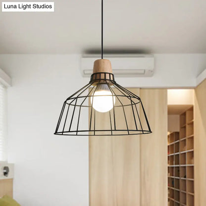 Industrial Metal Cage Pendant Light with Barn Shade and Cord - Perfect for Kitchen and Dining Areas