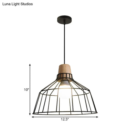 Industrial Metal Cage Pendant Light with Barn Shade and Cord - Perfect for Kitchen and Dining Areas