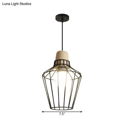 Industrial Metal Cage Pendant Light with Barn Shade and Cord - Perfect for Kitchen and Dining Areas