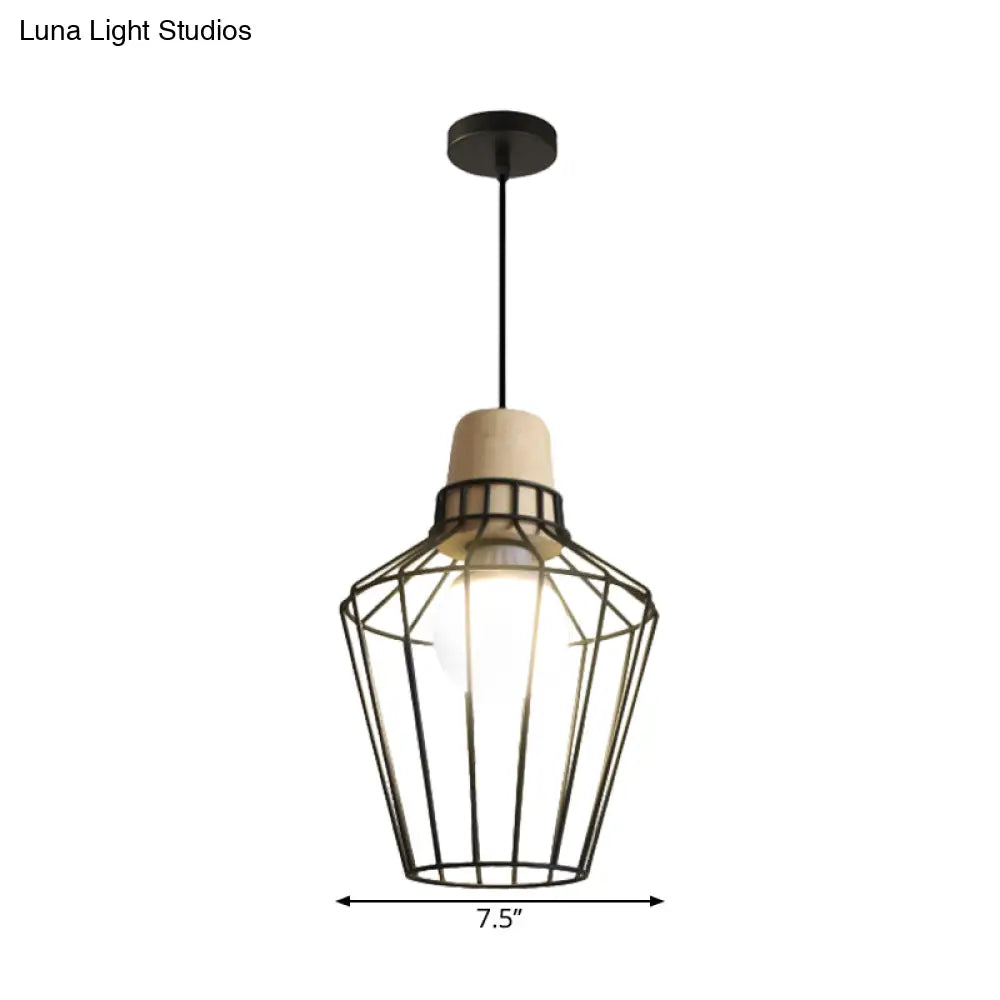 Industrial Metal Cage Pendant Light with Barn Shade and Cord - Perfect for Kitchen and Dining Areas