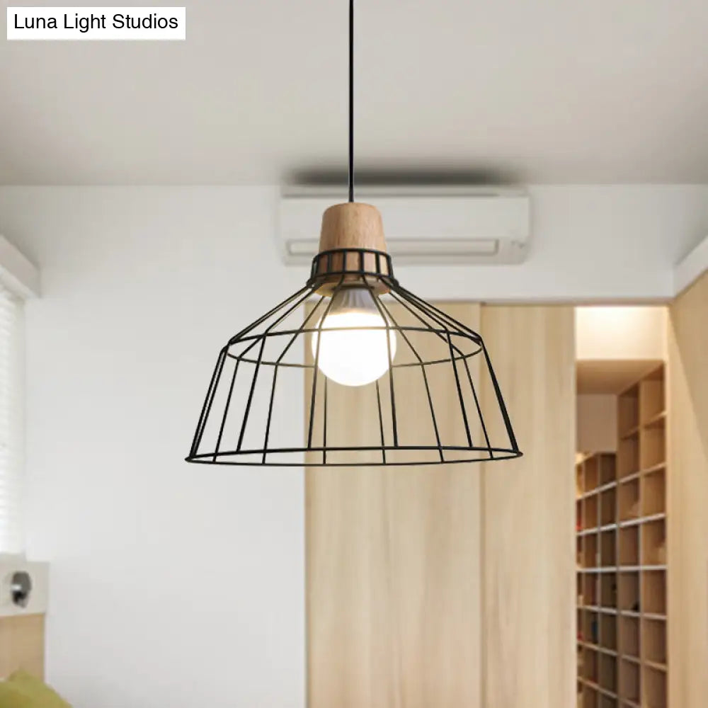 Industrial Metal Cage Pendant Light with Barn Shade and Cord - Perfect for Kitchen and Dining Areas