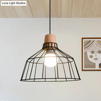 Industrial Metal Cage Pendant Light with Barn Shade and Cord - Perfect for Kitchen and Dining Areas