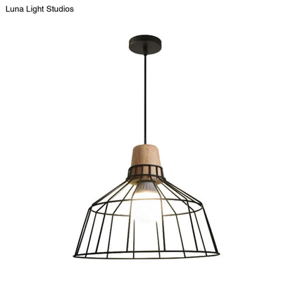 Industrial Metal Cage Pendant Light with Barn Shade and Cord - Perfect for Kitchen and Dining Areas