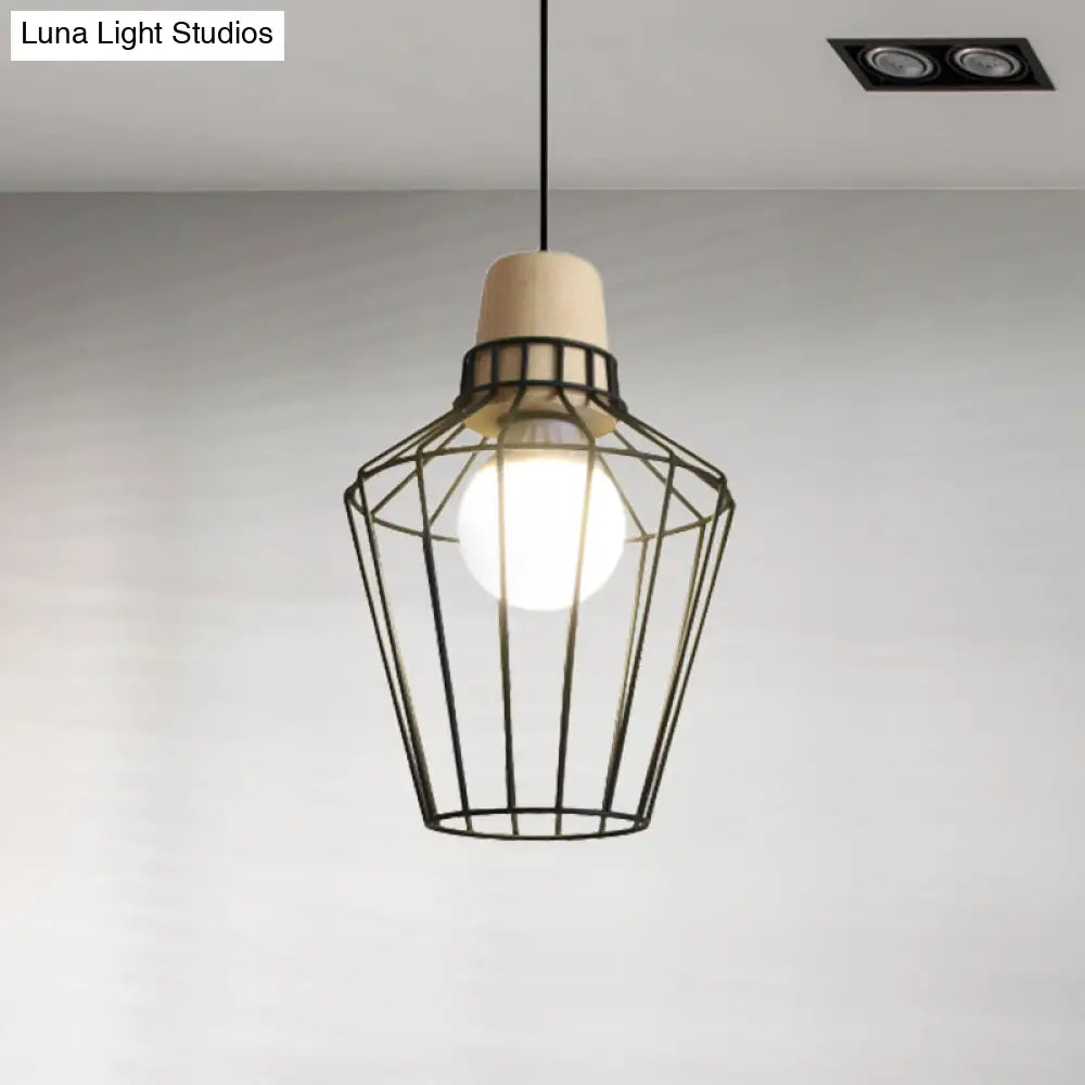 Industrial Metal Cage Pendant Light with Barn Shade and Cord - Perfect for Kitchen and Dining Areas