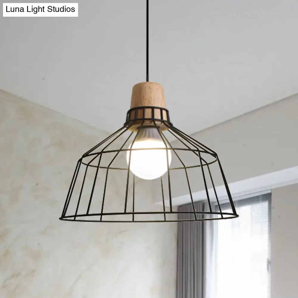 Industrial Metal Cage Pendant Light with Barn Shade and Cord - Perfect for Kitchen and Dining Areas