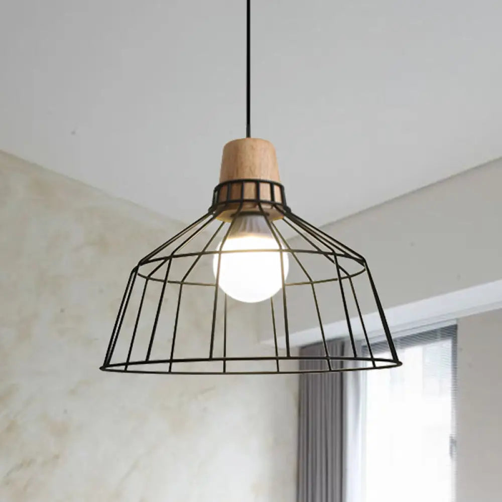 Industrial Metal Cage Pendant Light with Barn Shade and Cord - Perfect for Kitchen and Dining Areas