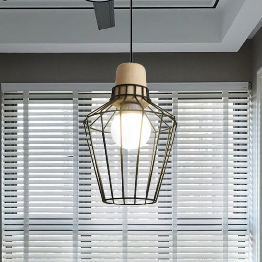 Industrial Metal Cage Pendant Light with Barn Shade and Cord - Perfect for Kitchen and Dining Areas