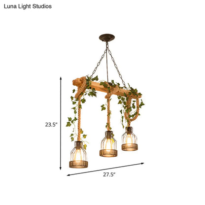 DecorBites™ Industrial Metal Caged Island Pendant Light with Rope Hanging Lamp - Brown