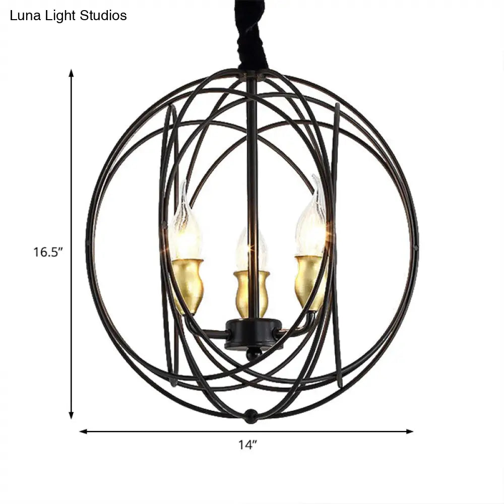 Industrial Metal Candle Light Fixture, Black Pendant Lighting with Orb Cage - 14"/19" Wide, 3/6-Light Option for Dining Room
