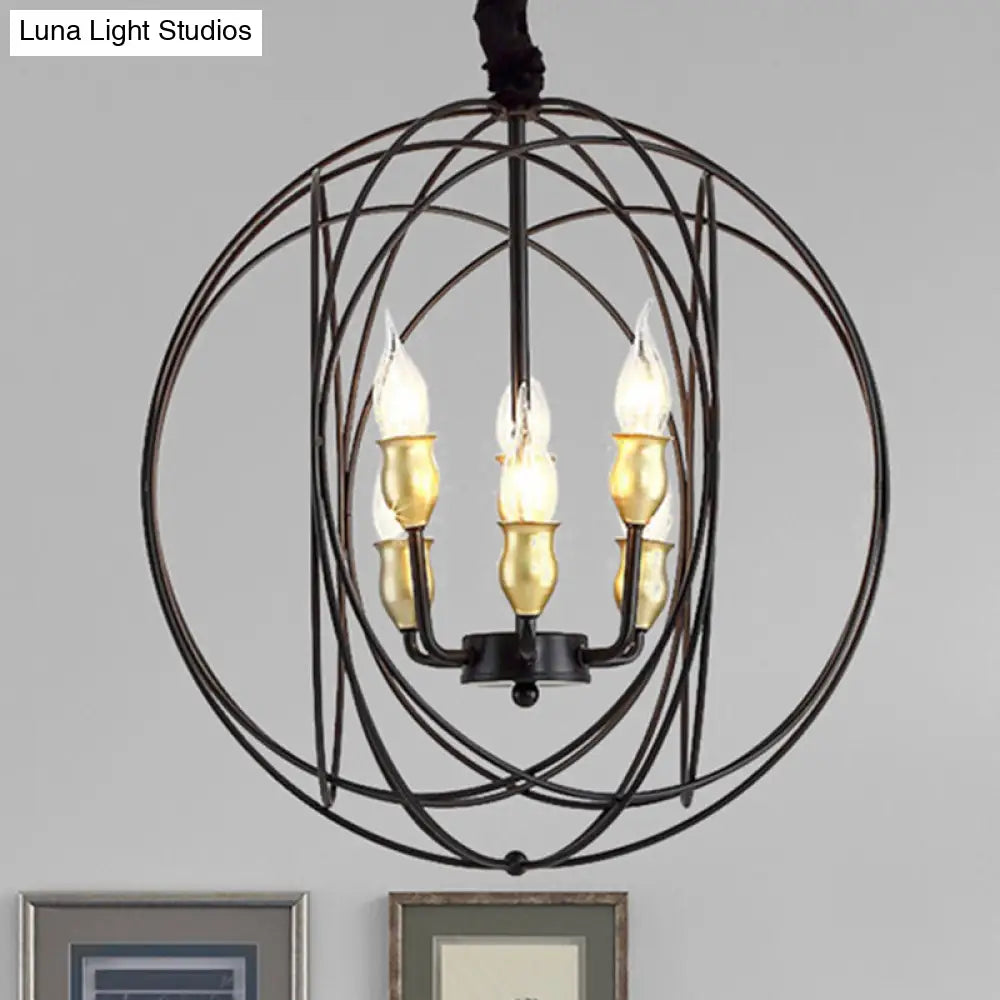 Industrial Metal Candle Light Fixture, Black Pendant Lighting with Orb Cage - 14"/19" Wide, 3/6-Light Option for Dining Room