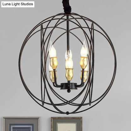 Industrial Metal Candle Light Fixture, Black Pendant Lighting with Orb Cage - 14"/19" Wide, 3/6-Light Option for Dining Room
