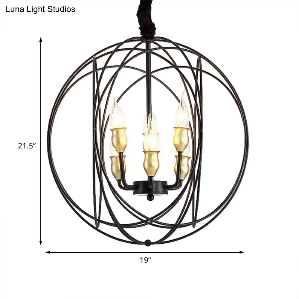 Industrial Metal Candle Light Fixture, Black Pendant Lighting with Orb Cage - 14"/19" Wide, 3/6-Light Option for Dining Room
