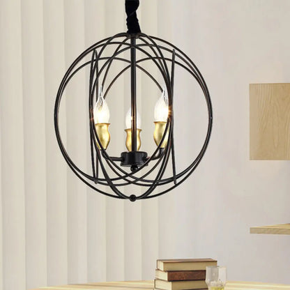 Industrial Metal Candle Light Fixture, Black Pendant Lighting with Orb Cage - 14"/19" Wide, 3/6-Light Option for Dining Room