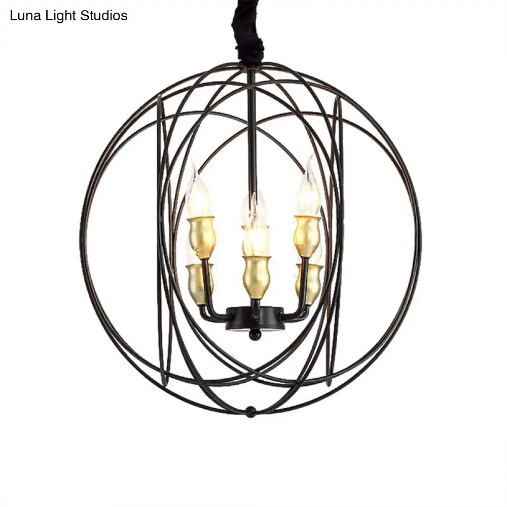 Industrial Metal Candle Light Fixture, Black Pendant Lighting with Orb Cage - 14"/19" Wide, 3/6-Light Option for Dining Room