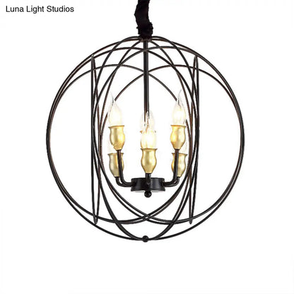 Industrial Metal Candle Light Fixture, Black Pendant Lighting with Orb Cage - 14"/19" Wide, 3/6-Light Option for Dining Room