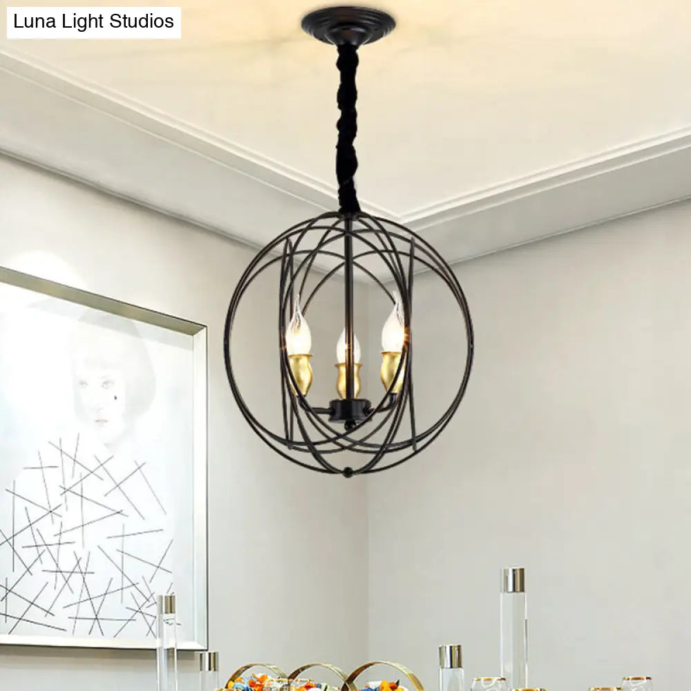Industrial Metal Candle Light Fixture, Black Pendant Lighting with Orb Cage - 14"/19" Wide, 3/6-Light Option for Dining Room