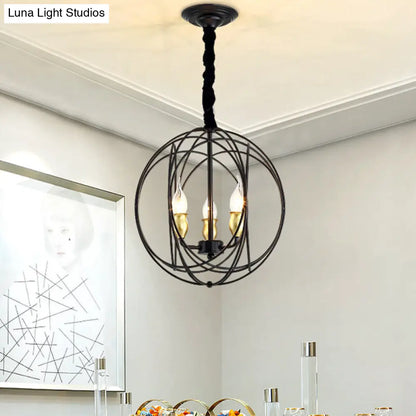 Industrial Metal Candle Light Fixture, Black Pendant Lighting with Orb Cage - 14"/19" Wide, 3/6-Light Option for Dining Room