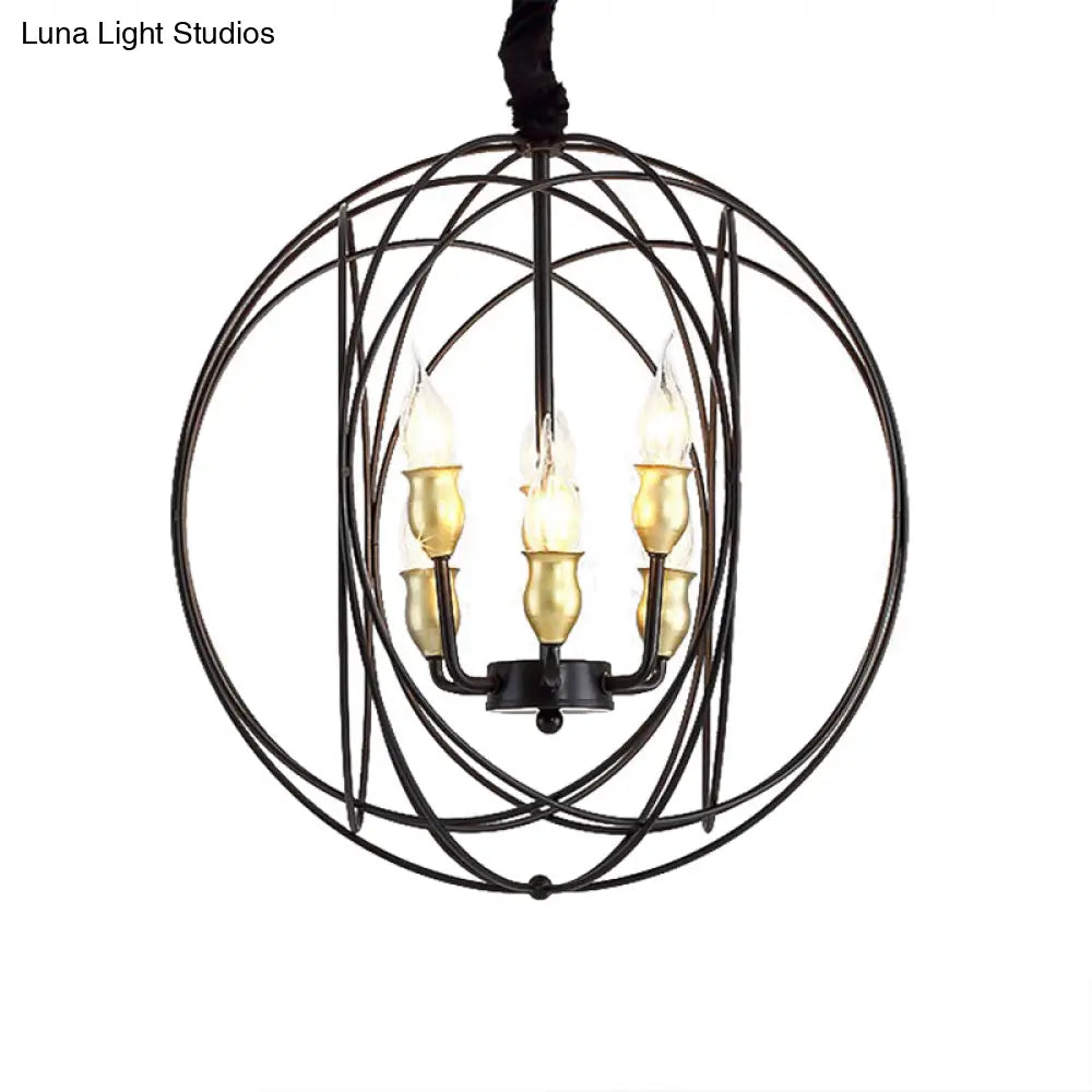 Industrial Metal Candle Light Fixture, Black Pendant Lighting with Orb Cage - 14"/19" Wide, 3/6-Light Option for Dining Room