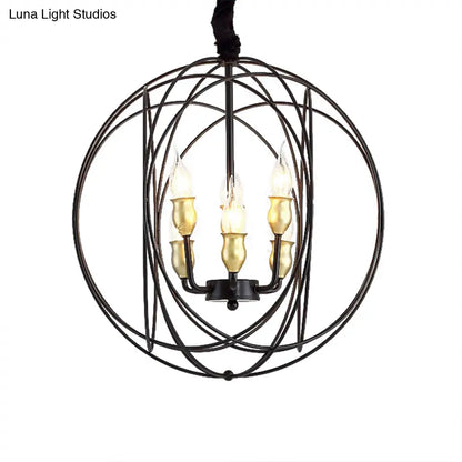 Industrial Metal Candle Light Fixture, Black Pendant Lighting with Orb Cage - 14"/19" Wide, 3/6-Light Option for Dining Room