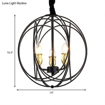 Industrial Metal Candle Light Fixture, Black Pendant Lighting with Orb Cage - 14"/19" Wide, 3/6-Light Option for Dining Room