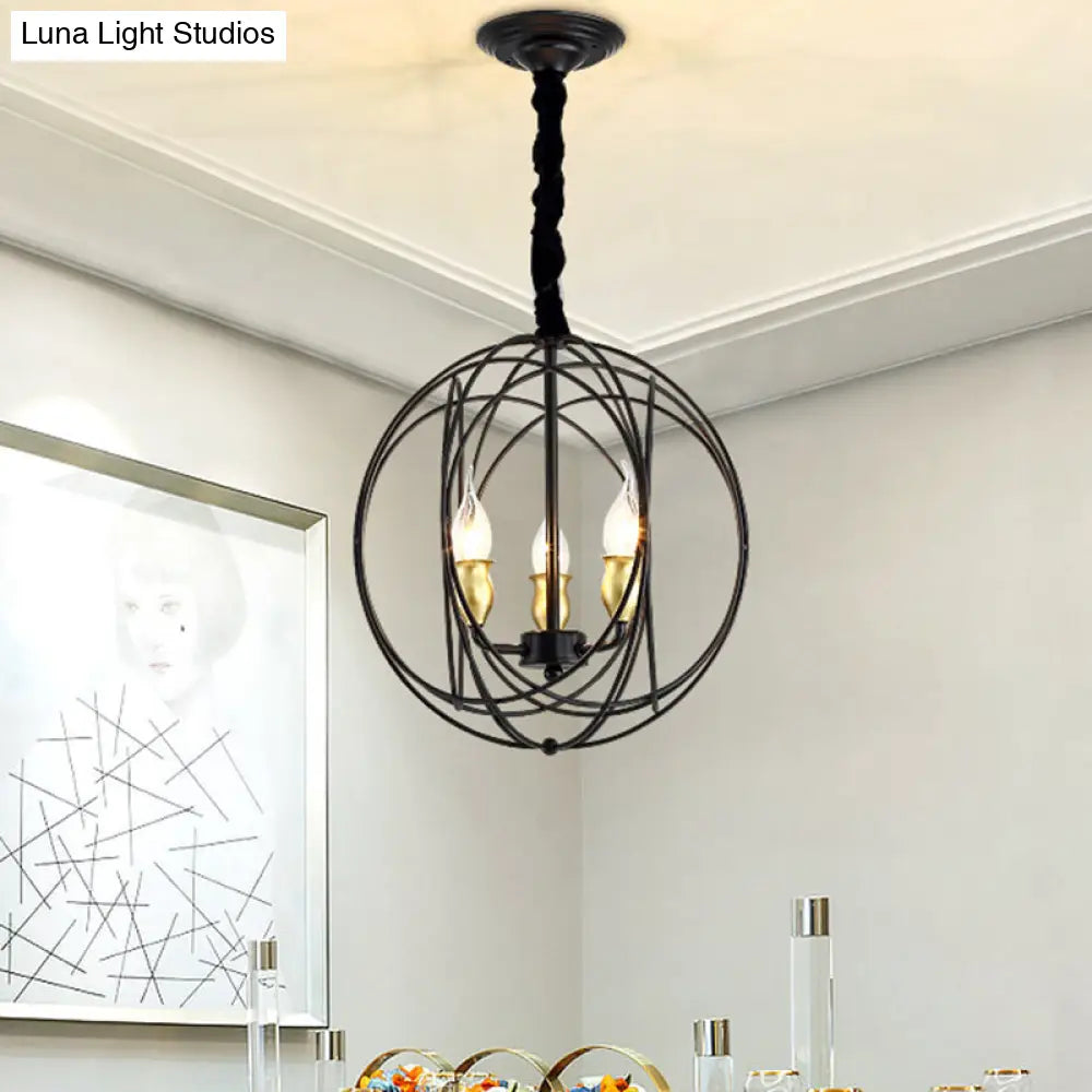 Industrial Metal Candle Light Fixture, Black Pendant Lighting with Orb Cage - 14"/19" Wide, 3/6-Light Option for Dining Room