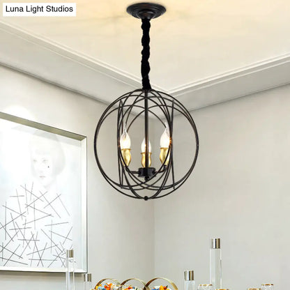Industrial Metal Candle Light Fixture, Black Pendant Lighting with Orb Cage - 14"/19" Wide, 3/6-Light Option for Dining Room