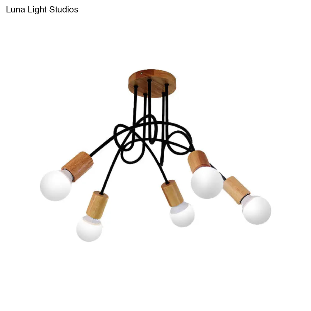 DecorBites™ DecorBites™ Industrial Metal Ceiling Flush Mount with Bulb, 3/5 Lights, Wooden Cap