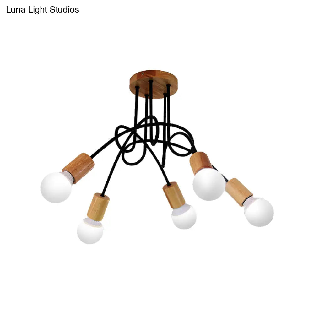 DecorBites™ DecorBites™ Industrial Metal Ceiling Flush Mount with Bulb, 3/5 Lights, Wooden Cap