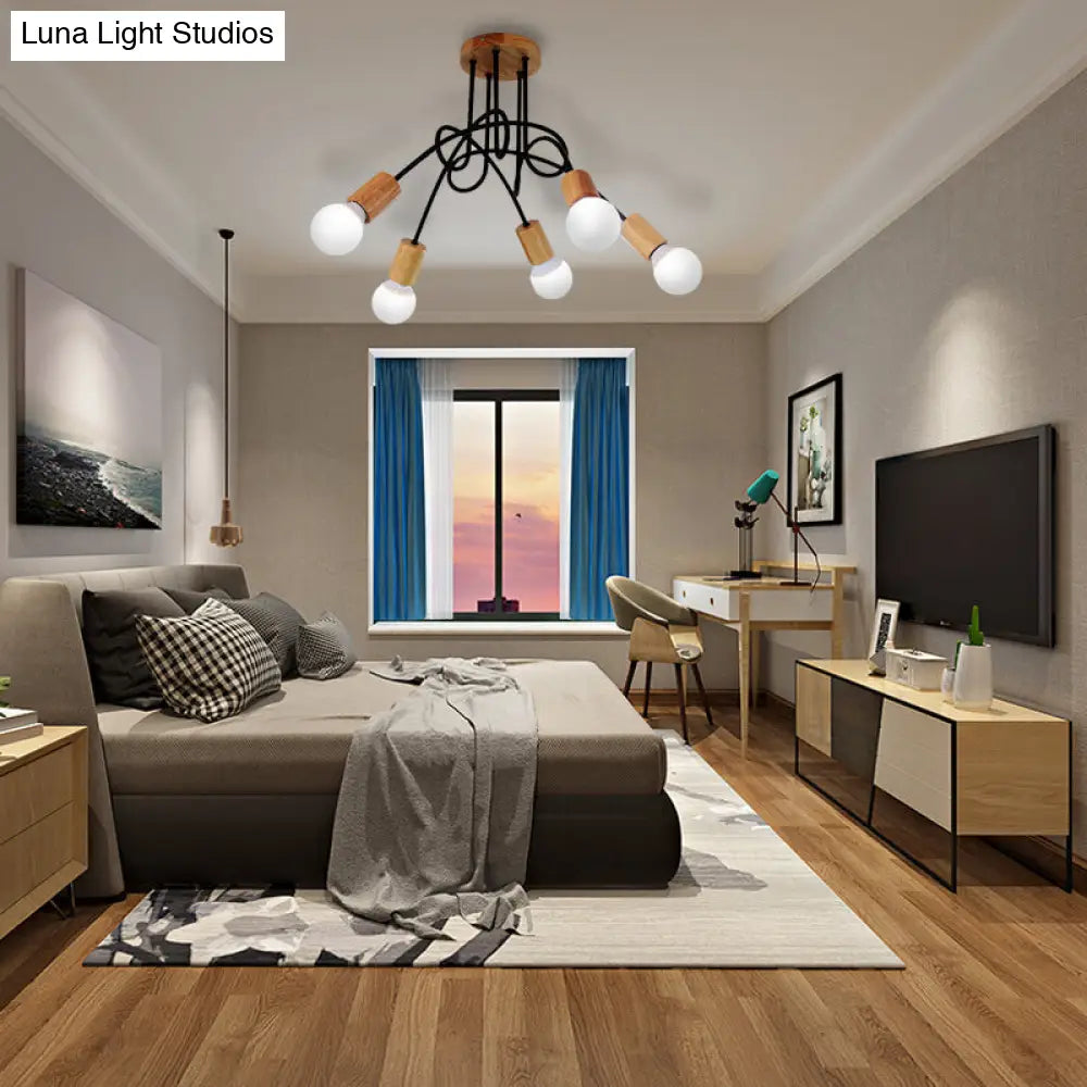 DecorBites™ DecorBites™ Industrial Metal Ceiling Flush Mount with Bulb, 3/5 Lights, Wooden Cap