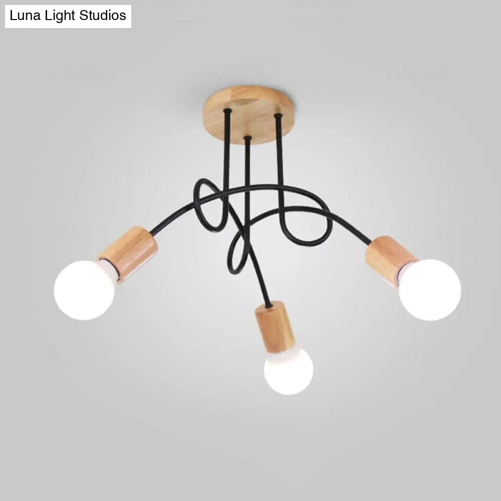 DecorBites™ DecorBites™ Industrial Metal Ceiling Flush Mount with Bulb, 3/5 Lights, Wooden Cap