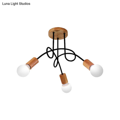 DecorBites™ DecorBites™ Industrial Metal Ceiling Flush Mount with Bulb, 3/5 Lights, Wooden Cap