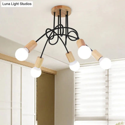 DecorBites™ DecorBites™ Industrial Metal Ceiling Flush Mount with Bulb, 3/5 Lights, Wooden Cap