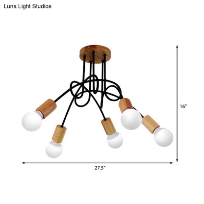 DecorBites™ DecorBites™ Industrial Metal Ceiling Flush Mount with Bulb, 3/5 Lights, Wooden Cap