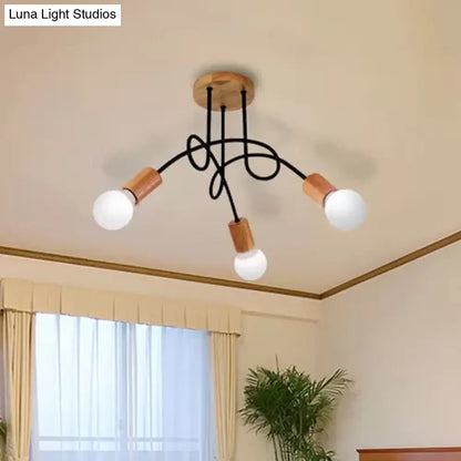 DecorBites™ DecorBites™ Industrial Metal Ceiling Flush Mount with Bulb, 3/5 Lights, Wooden Cap