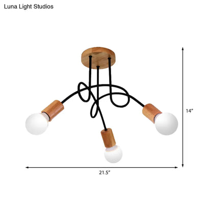 DecorBites™ DecorBites™ Industrial Metal Ceiling Flush Mount with Bulb, 3/5 Lights, Wooden Cap