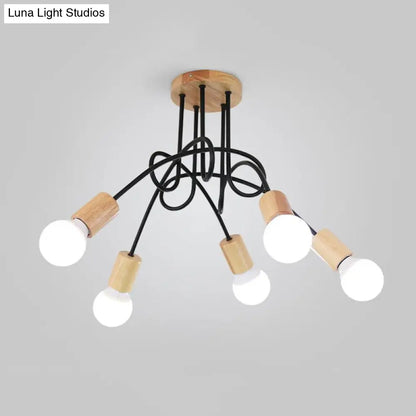 DecorBites™ DecorBites™ Industrial Metal Ceiling Flush Mount with Bulb, 3/5 Lights, Wooden Cap