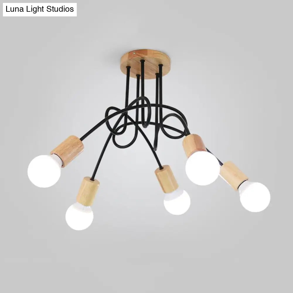 DecorBites™ DecorBites™ Industrial Metal Ceiling Flush Mount with Bulb, 3/5 Lights, Wooden Cap