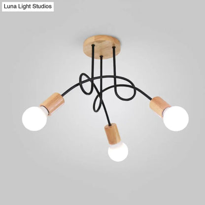 DecorBites™ DecorBites™ Industrial Metal Ceiling Flush Mount with Bulb, 3/5 Lights, Wooden Cap