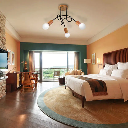 DecorBites™ DecorBites™ Industrial Metal Ceiling Flush Mount with Bulb, 3/5 Lights, Wooden Cap